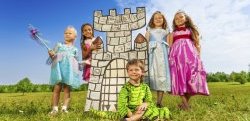 Cardboard Moving Box Castle with Children